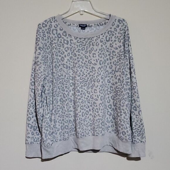 SPLENDID Oatmeal Leopard Print Sweatshirt - Size XXL - Picture 2 of 8